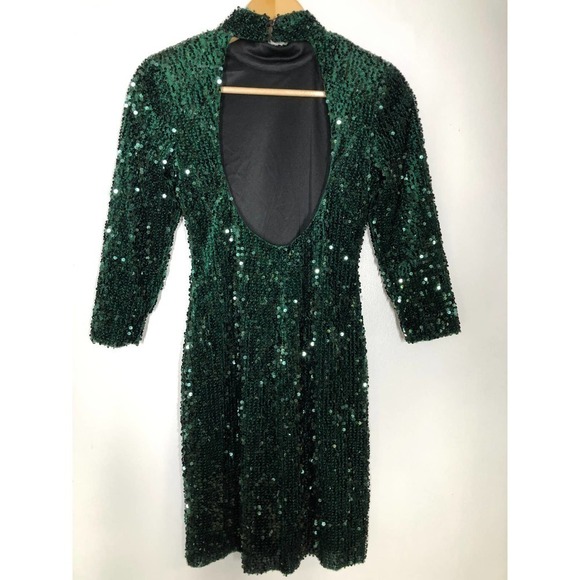 Donna Morgan Sequin Dress Sheath Green 2 - Picture 4 of 10